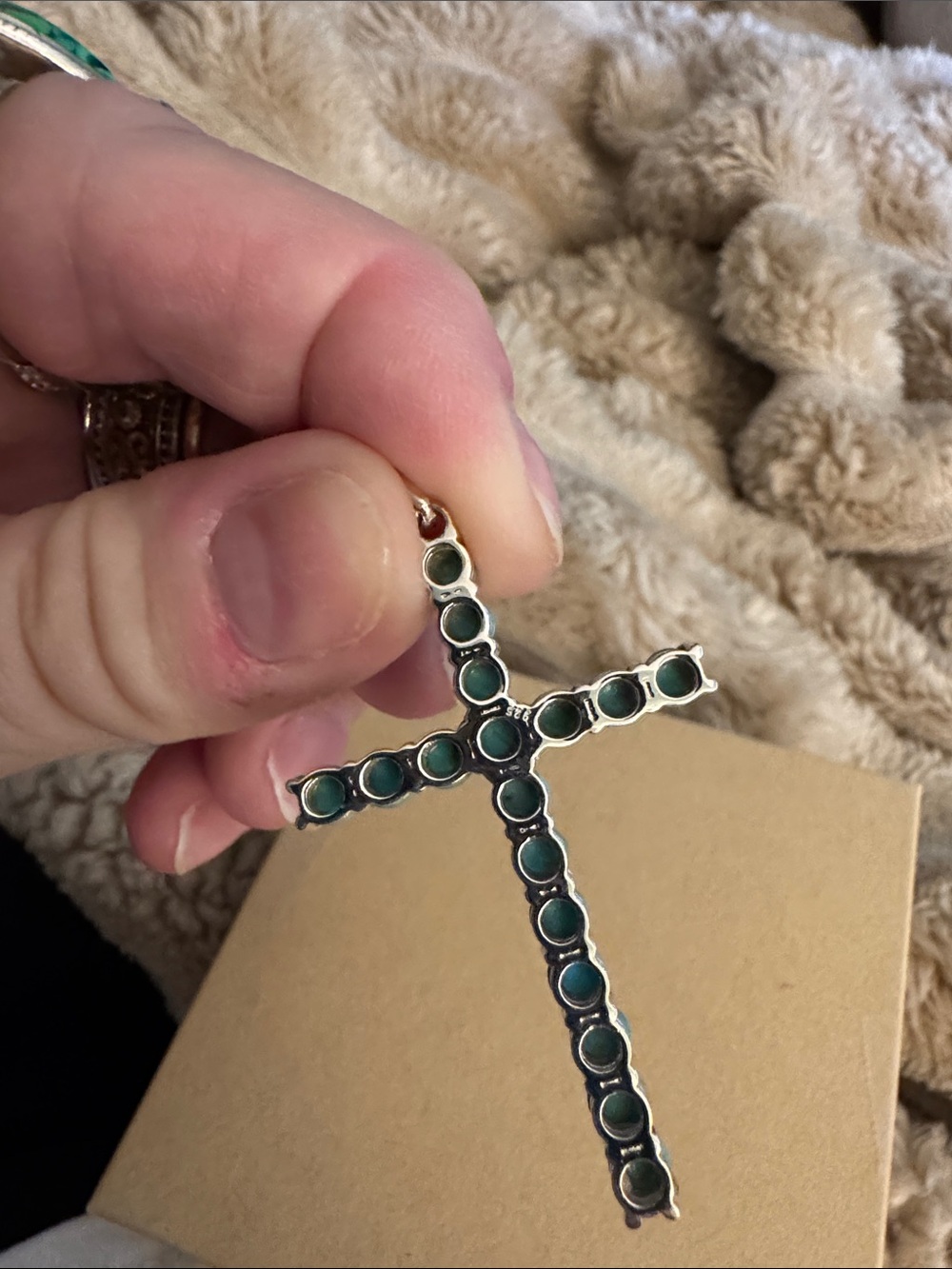 Kingman Turquoise Bead Cross Pendant - Blue 925 Sterling Silver - Picture 3 of 3